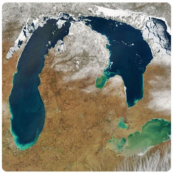 Aerial satellite photo of Michigan