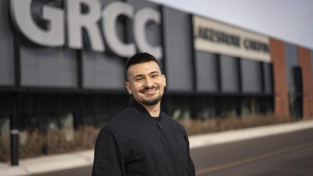 GRCC student outside the Lakeshore Campus in Holland MI