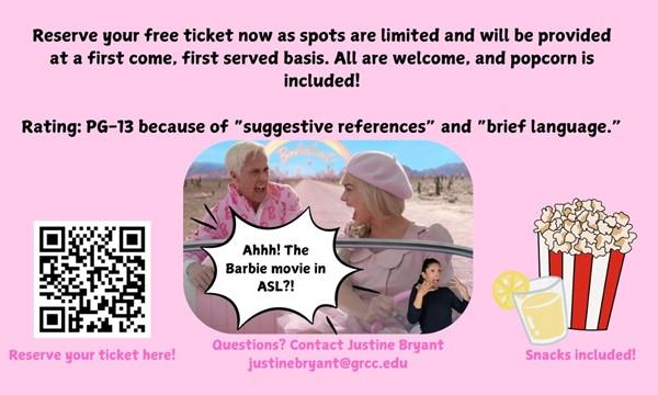 The Barbie Movie With ASL @ GRCC Event Image