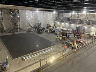 An aerial view of the freshly poured cement floor.