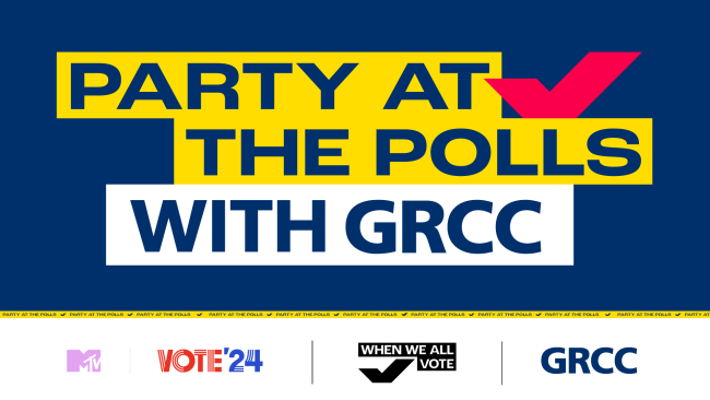 Part at the Polls event featuring logos of GRCC, MTV, Vote '24 and When We All Vote.