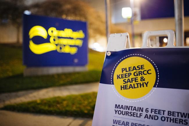 GRCC sign "please keep GRCC safe & healthy".