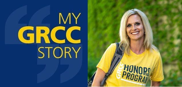 The My GRCC Story podcast logo and a portrait of Melissa. 