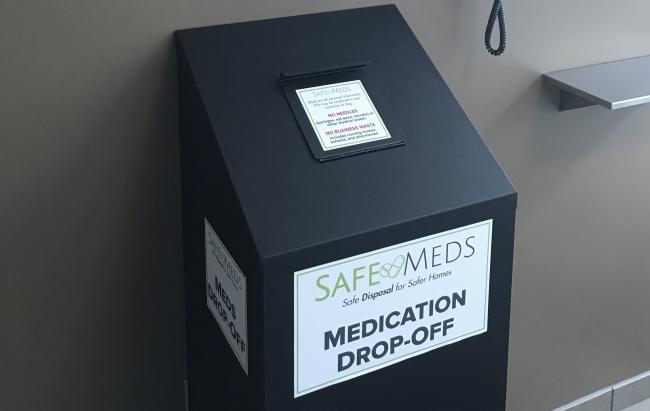 The SafeMeds drop box at Campus Police