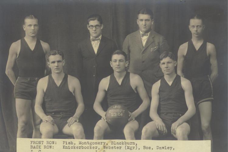 John Bos pictured in the back row of GRCC basketball team photo.