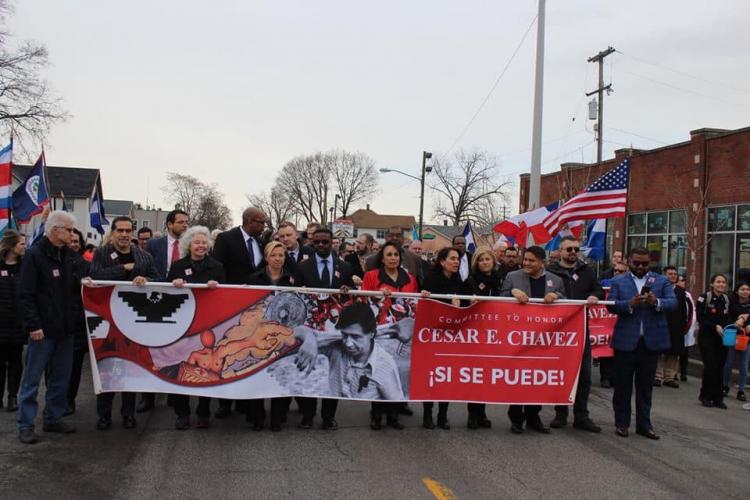 GRCC President Pink and community leaders at at Chavez commemoration march.