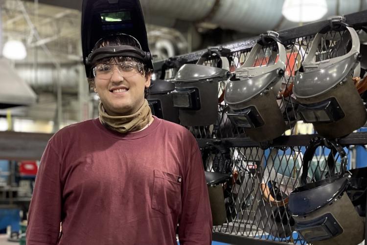 Darek Johoske in his welding gear.