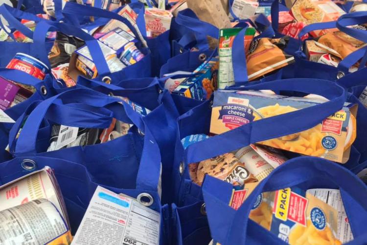 Items collected for a curbside food pickup for students facing food insecurity.