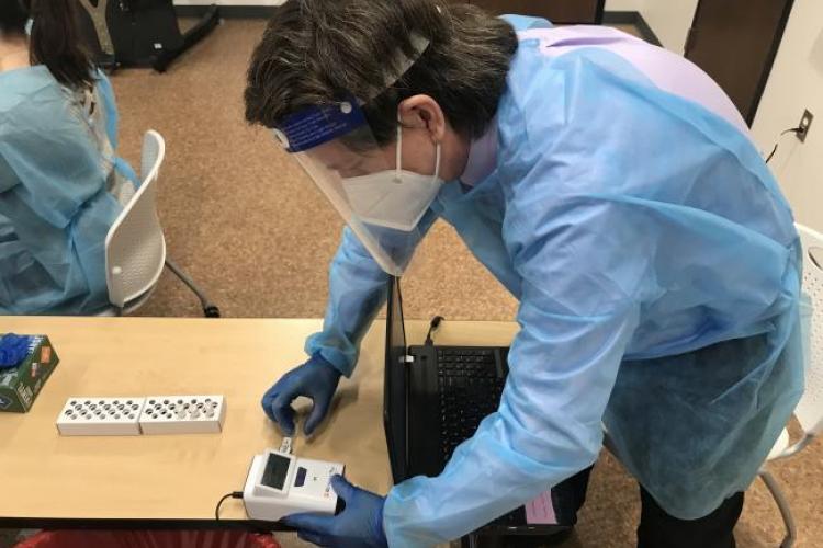 Dr. Rodney Larson, assistant dean of Academics and Practice at the Ferris College of Pharmacy, administered one of the tests at GRCC's Gerald R. Ford Fieldhouse this week. 