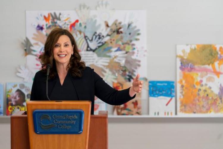 Gov. Gretchen WHitmer speaking at GRCC.