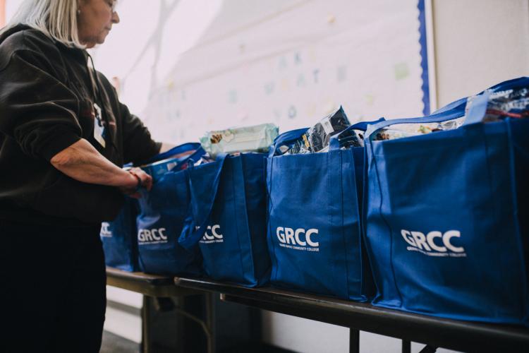 Bags of food distributed during pandemic.