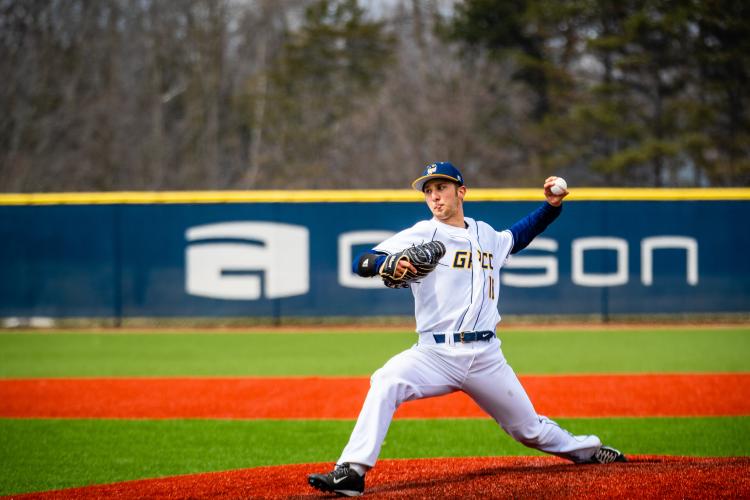 Blake Waibel delivering a pitch at a recent game.