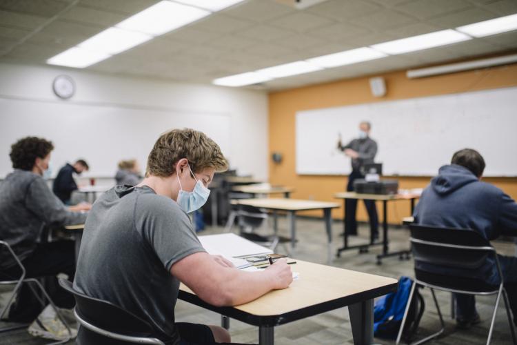 Students and professor in a math class.