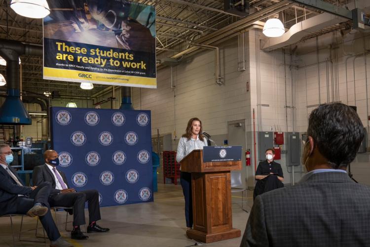 Gov. Whitmer speaking at the M-TEC.