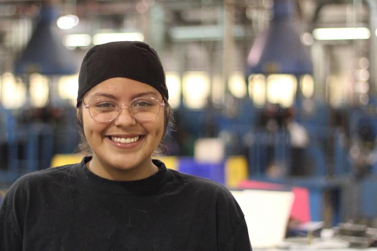 Kiara Contreras in Tassell M-TEC's welding area.