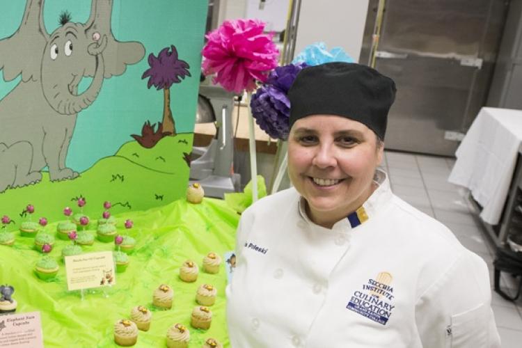 Kris Poleski working in the Baking and Pastry Arts classroom.