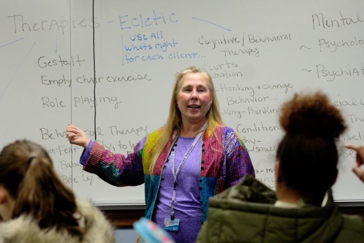 Professor JUlie Schaefer-Space teaching a class.