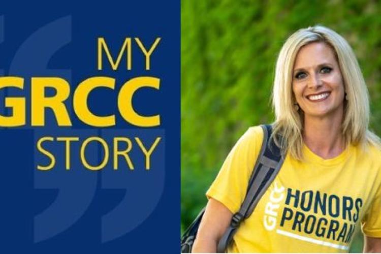 The My GRCC Story podcast logo and a portrait of Melissa. 