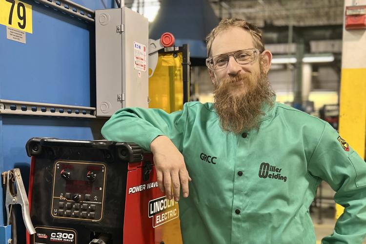 Travis Sutter in the welding lab.