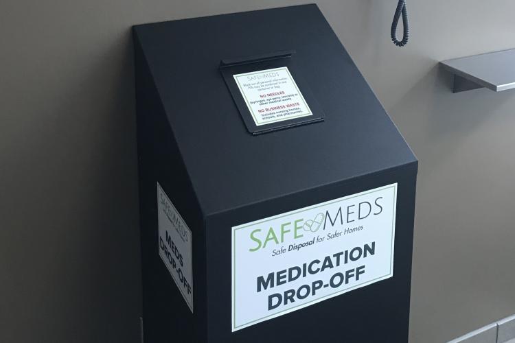 The SafeMeds drop box at Campus Police