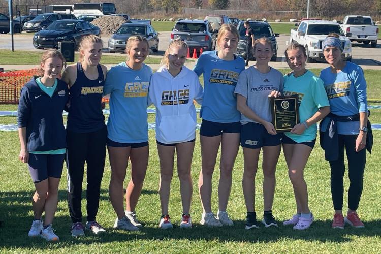 GRCC women's cross country team posing after the race.