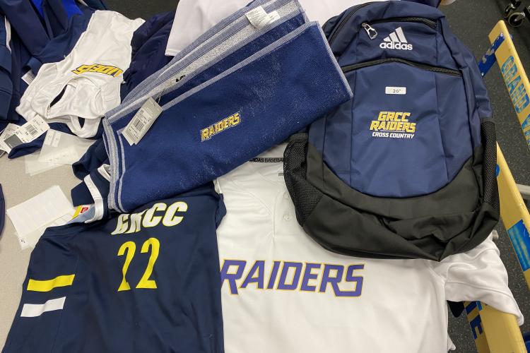 GRCC Raiders jerseys and backpacks and other items available for sale.