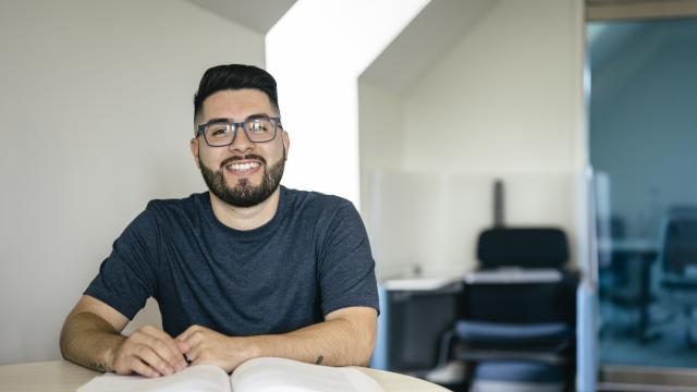 Student studying at a student space in Ender Hall