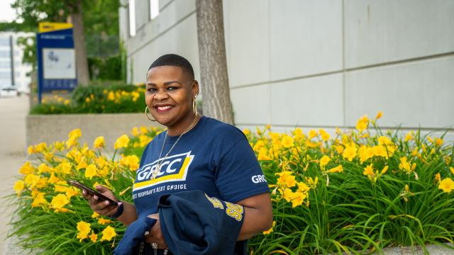 GRCC student out Cook Hall